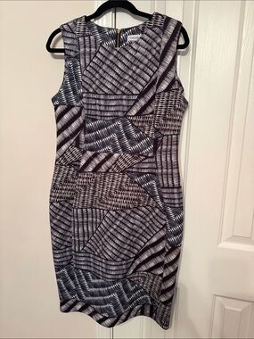Calvin Klein Black & White Patterned Sheath Dress 12